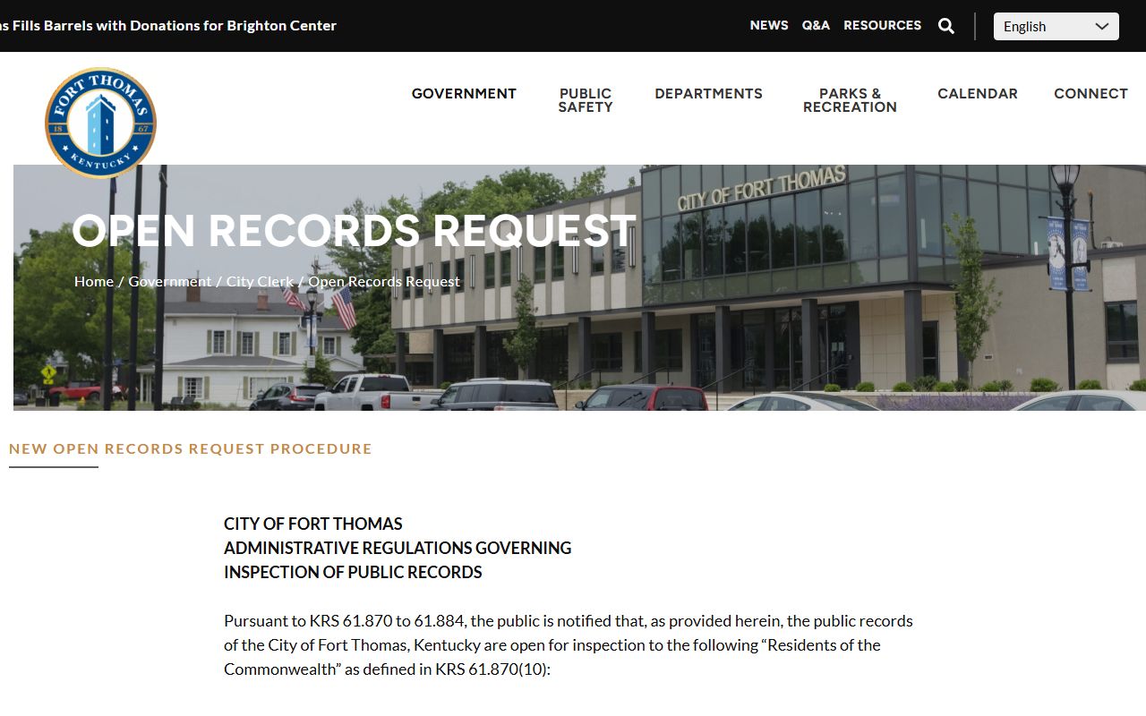 Fort Thomas city clerk open records request portal for obtaining police records