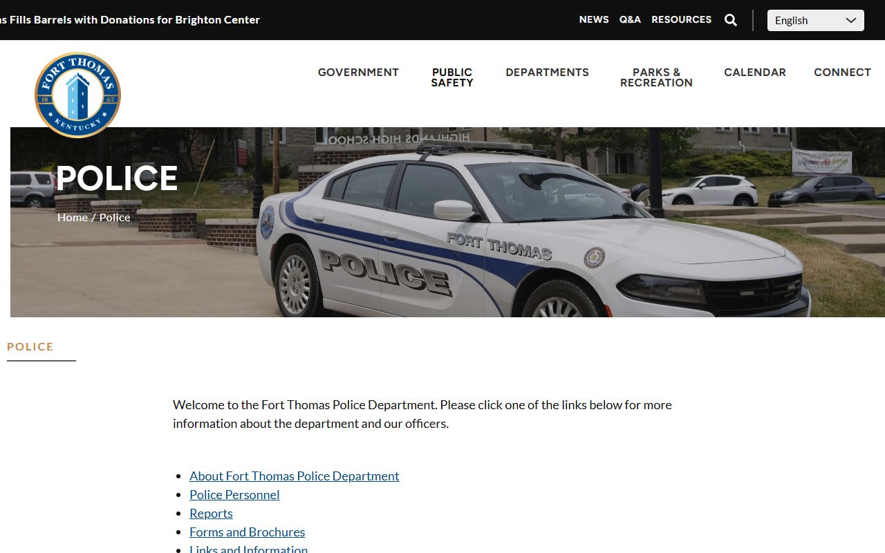 Fort Thomas Police Department building on North Fort Thomas Avenue