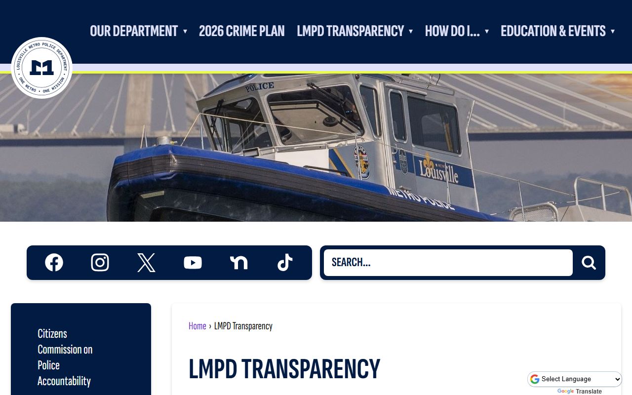 LMPD transparency page and crime mapping tools for Louisville residents