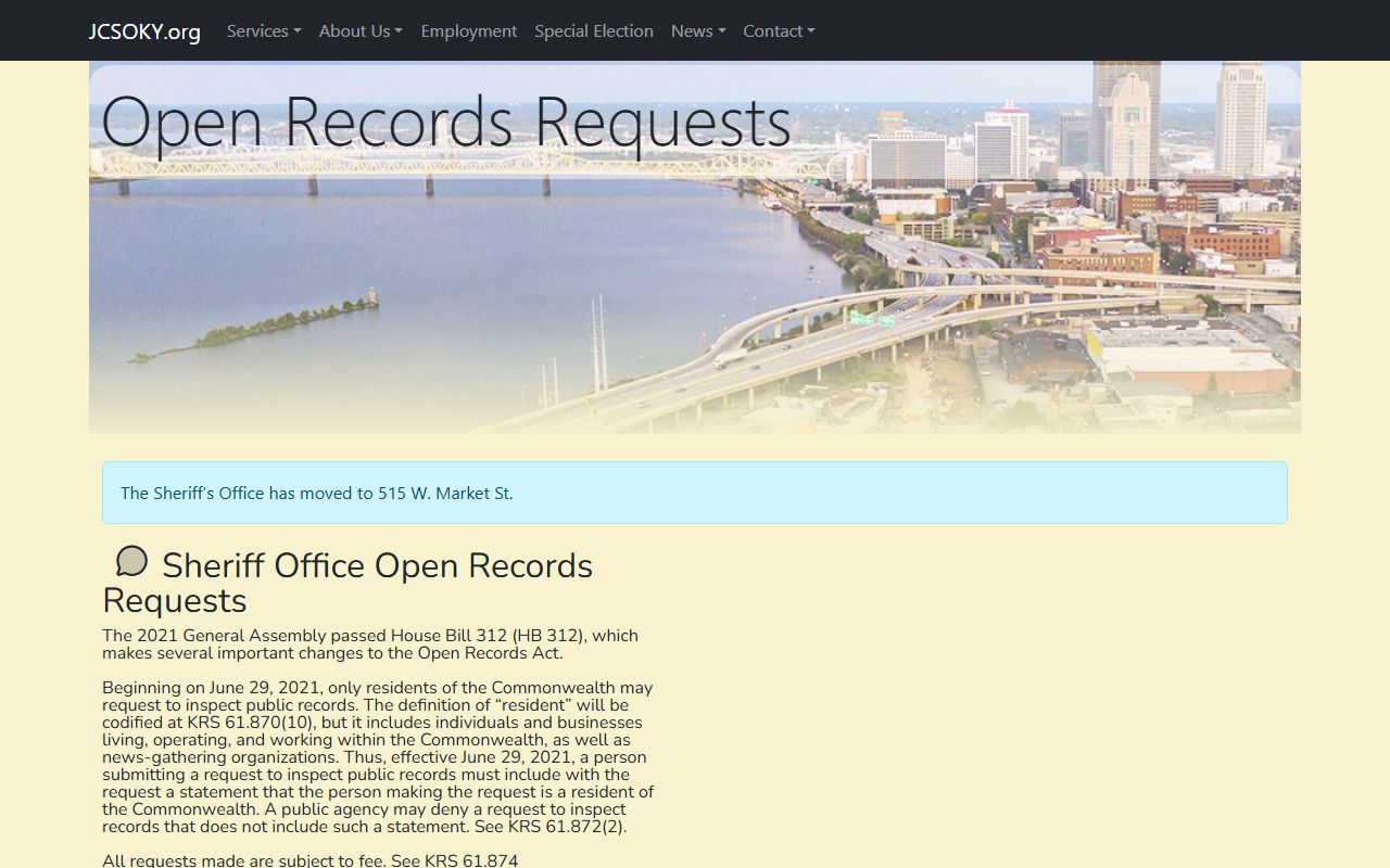 Jefferson County online open records request portal for submitting police records requests