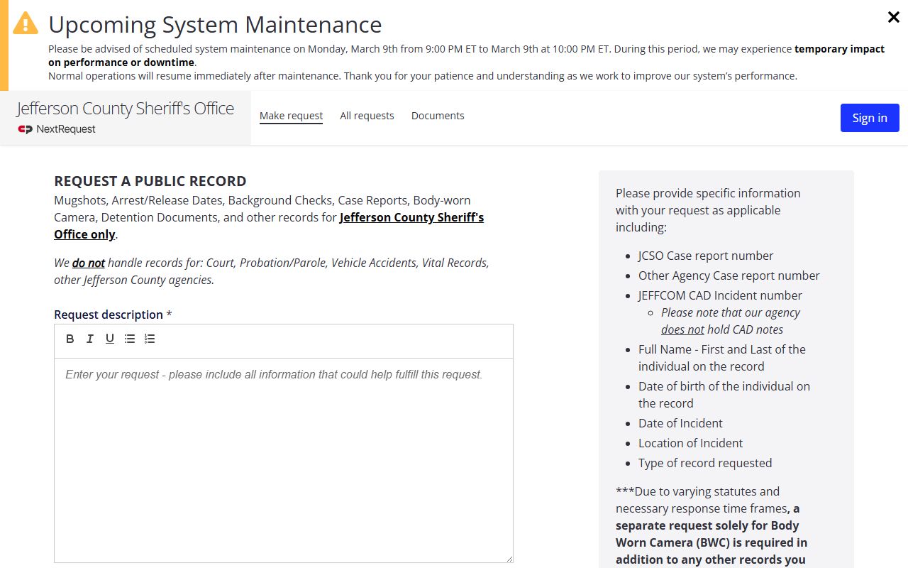 Jefferson County Sheriff David A. James office building for open records requests