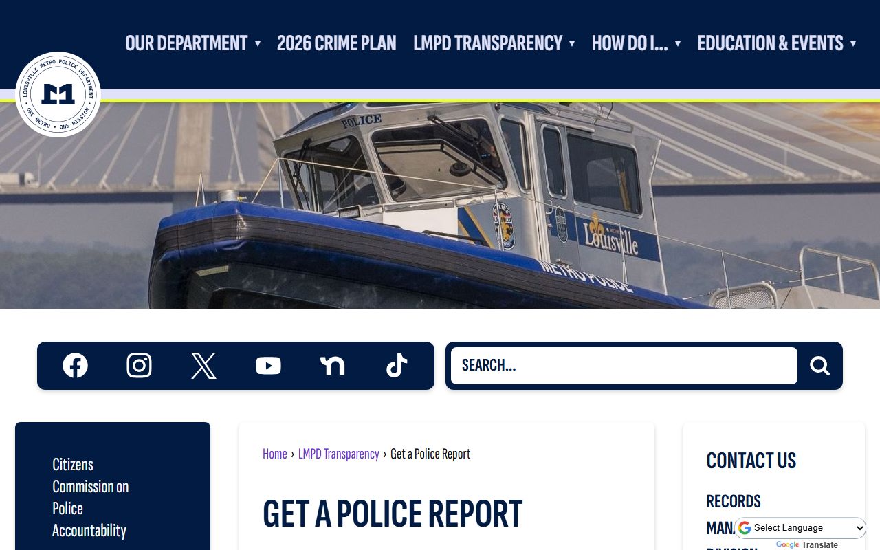 Louisville Metro Police Department Records Division office for requesting police reports