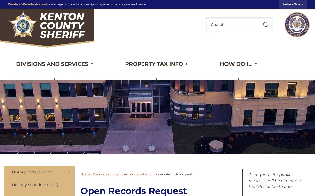 Kenton County Sheriff's Office open records request form and information